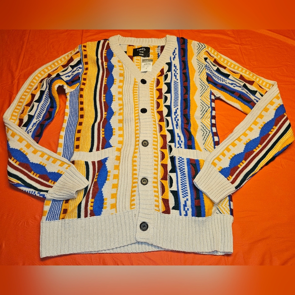 NWT Rue21 Multicolor Patterned Textured Knit Cardigan Men’s Small Women’s Medium
